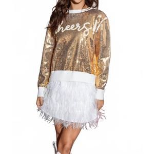 NEW QUEEN OF SPARKLES sequin cheers sweater in gold